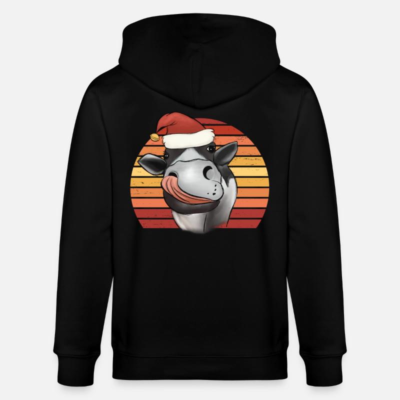 Weihnachtskuh Kuh mit Weihnachtsmütze Retro - Stanley/Stella Unisex Bio-Kapuzenjacke CULTIVATOR  - Schwarz