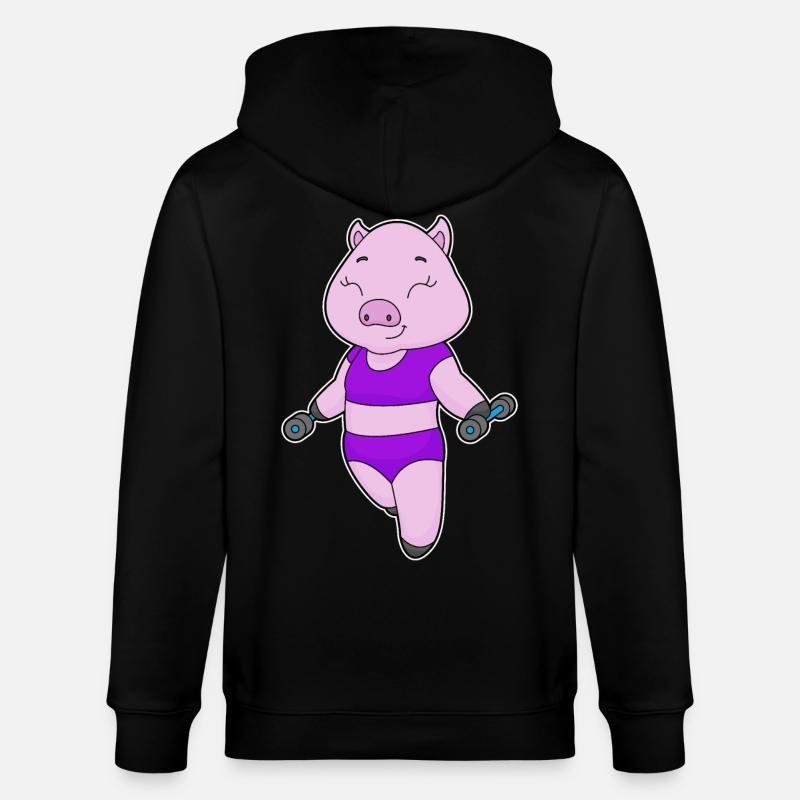 Bodybuilder cochon avec haltères - Veste à capuche bio CULTIVATOR Stanley/Stella Unisexe - noir