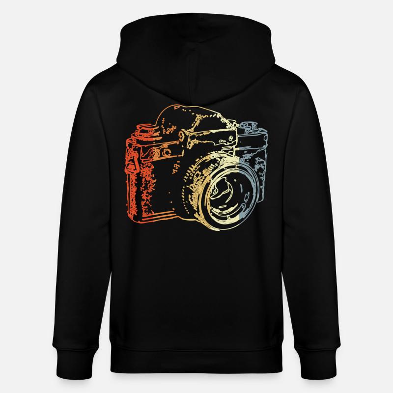 Dessin de caméra analogique rétro - Veste à capuche bio CULTIVATOR Stanley/Stella Unisexe - noir