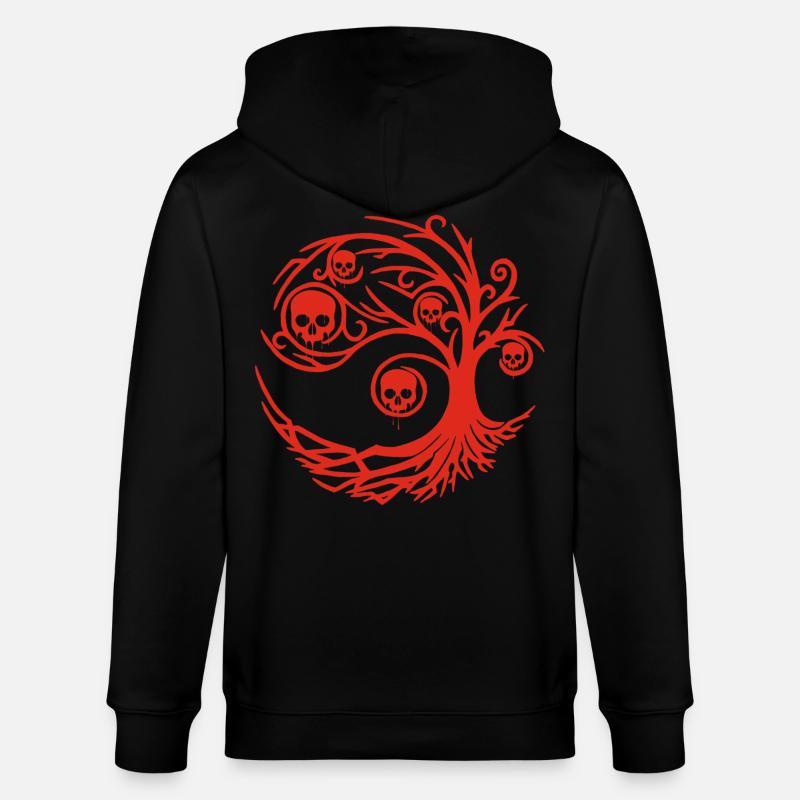 Roter Baum mit Totenköpfen - Stanley/Stella Unisex Bio-Kapuzenjacke CULTIVATOR  - Schwarz