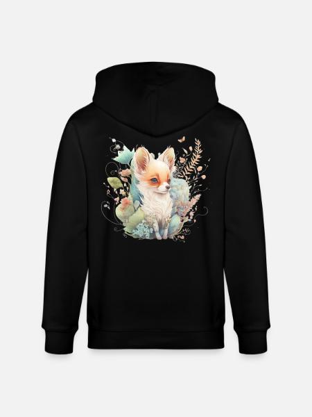 Renard Aquarelle Fleurs - Veste à capuche bio CULTIVATOR Stanley/Stella Unisexe - noir