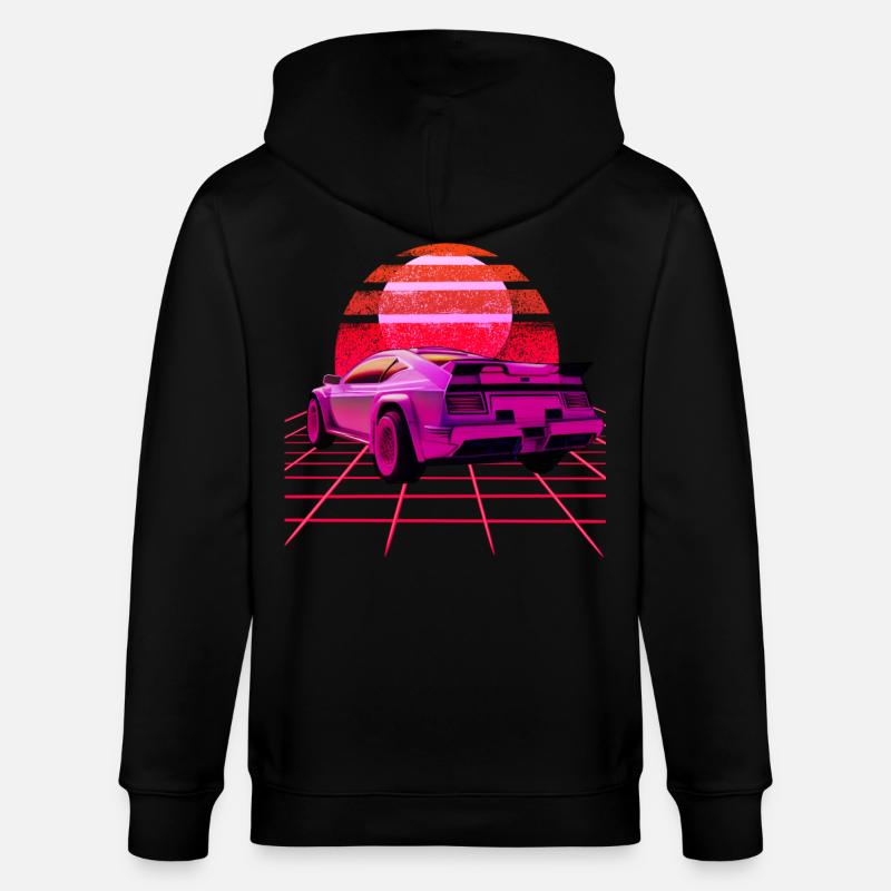Retro Wave super Car Sunset - Stanley/Stella Unisex Bio-Kapuzenjacke CULTIVATOR  - Schwarz