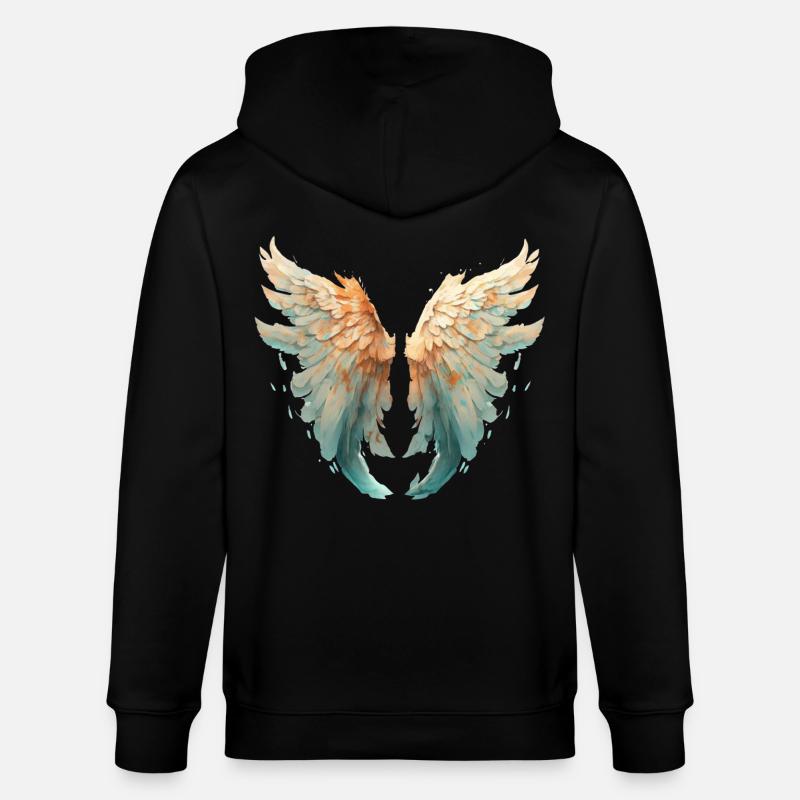 Ailes aquarelle turquoise orange - Veste à capuche bio CULTIVATOR Stanley/Stella Unisexe - noir