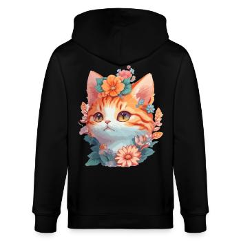 Rote Katze mit Blumen - Stanley/Stella Unisex Bio-Kapuzenjacke CULTIVATOR  - Schwarz - Hinten - Anna (173cm)