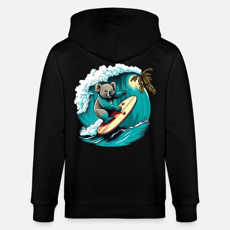 Koala hat Spass beim Surfen - Stanley/Stella Unisex Bio-Kapuzenjacke CULTIVATOR  - Schwarz