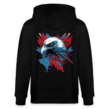 Patriotischer Adler - Stanley/Stella Unisex Bio-Kapuzenjacke CULTIVATOR  - Schwarz - Hinten - Anna (173cm)