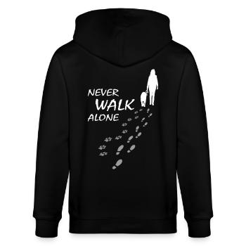 Never walk alone - Hund Frauchen Gassi, Backprint - Stanley/Stella Unisex Bio-Kapuzenjacke CULTIVATOR  - Schwarz - Hinten - Anna (173cm)