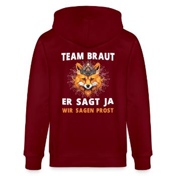 Hochzeit Junggesellenabschied Fuchs Bräutigam - Stanley/Stella Unisex Bio-Kapuzenjacke CULTIVATOR  - Burgunderrot - Hinten - Anna (173cm)