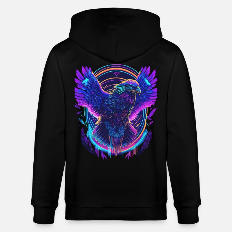 Flying Eagle Synthwave - Stanley/Stella CULTIVATOR  Unisex Organic Hooded Jacket - black