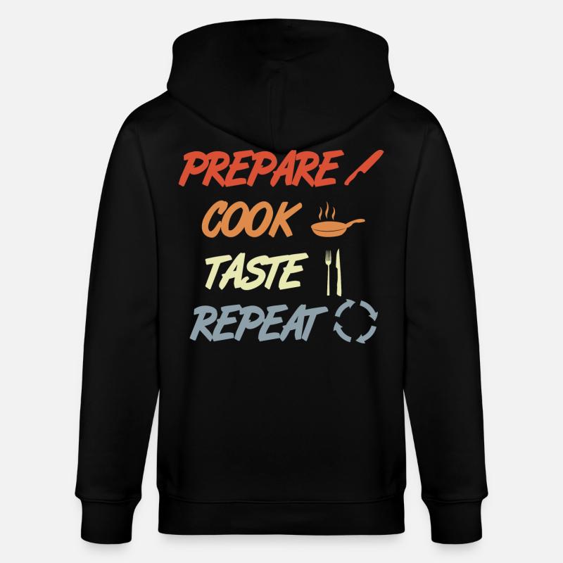 Préparer, Cuisiner, Goûter, Répéter - Veste à capuche bio CULTIVATOR Stanley/Stella Unisexe - noir