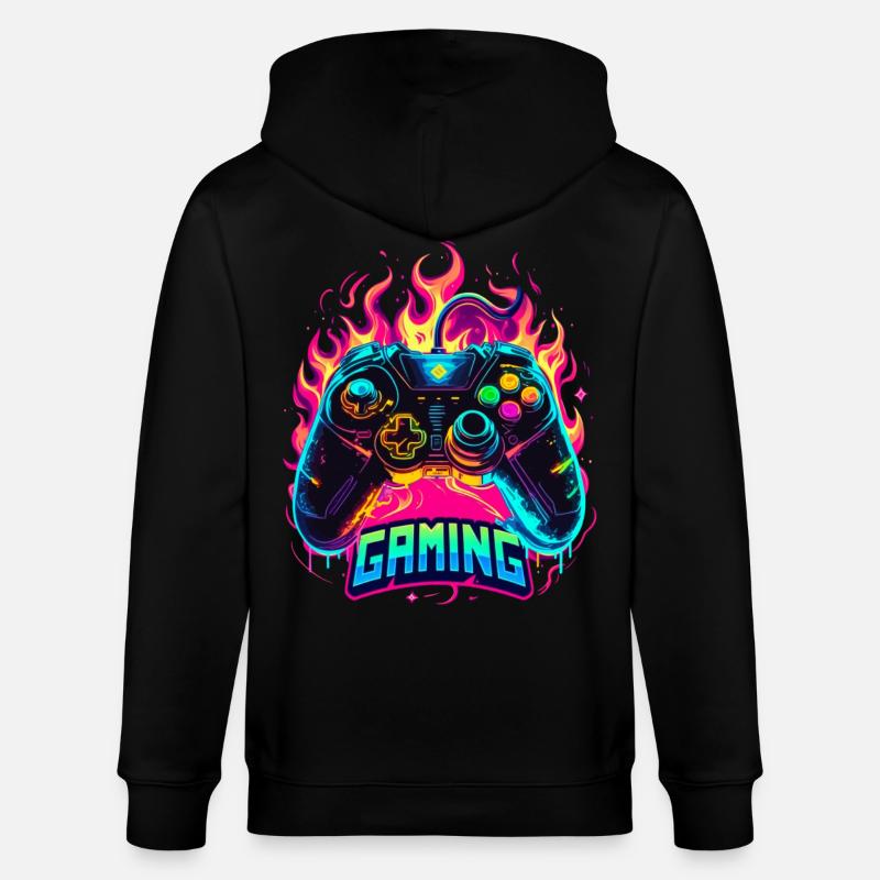 Manette de jeu Flames Art - Veste à capuche bio CULTIVATOR Stanley/Stella Unisexe - noir