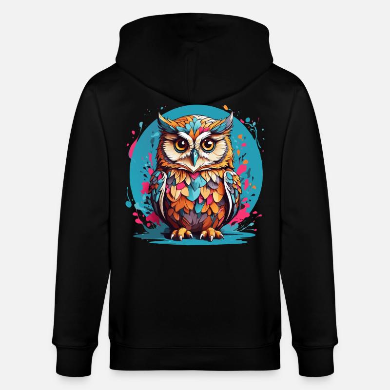 Liebenswerte Eule auf Farbklecksen - Stanley/Stella Unisex Bio-Kapuzenjacke CULTIVATOR  - Schwarz
