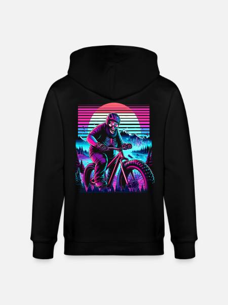 Synthwave Skeleton Biker Fatbike Retro Sunset - Stanley/Stella CULTIVATOR  Unisex Organic Hooded Jacket - black