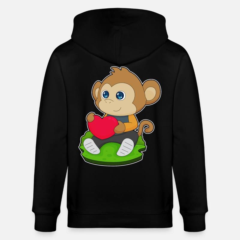 Affe Herz Luftballon - Stanley/Stella Unisex Bio-Kapuzenjacke CULTIVATOR  - Schwarz