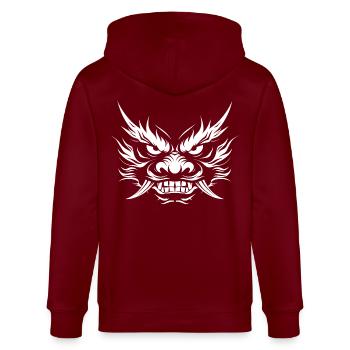 Oni, japanischer Dämon - Stanley/Stella Unisex Bio-Kapuzenjacke CULTIVATOR  - Burgunderrot - Hinten - Anna (173cm)