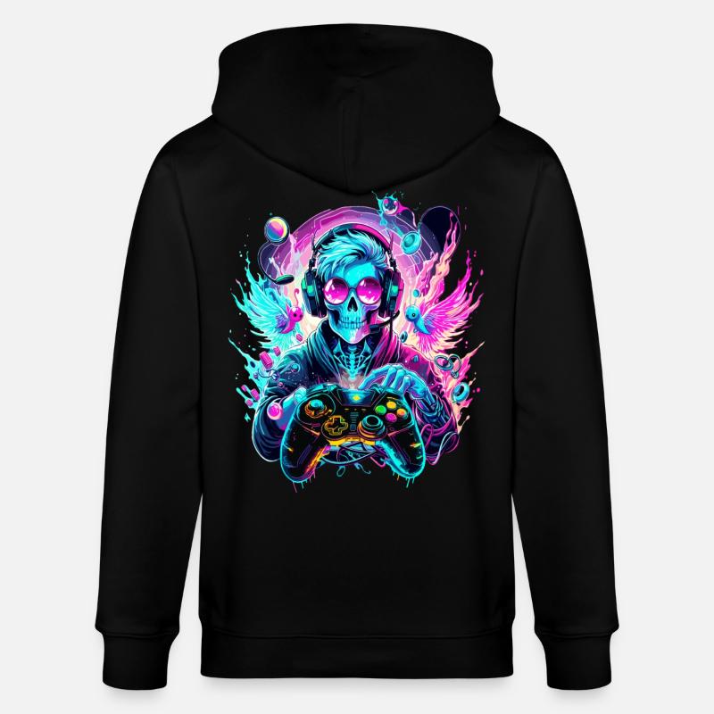 Synthwave Skull Gaming Controller Art - Stanley/Stella Unisex Bio-Kapuzenjacke CULTIVATOR  - Schwarz
