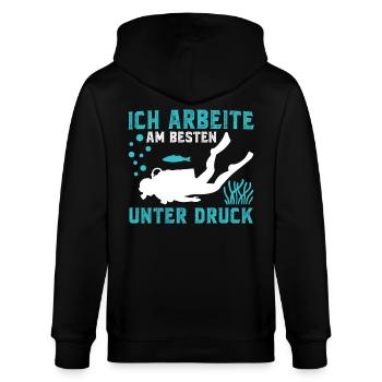 ich arbeite am besten unter druck - Stanley/Stella Unisex Bio-Kapuzenjacke CULTIVATOR  - Schwarz - Hinten - Anna (173cm)