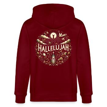 Hallelujah Kreisornament Lichtstrahlen - Stanley/Stella Unisex Bio-Kapuzenjacke CULTIVATOR  - Burgunderrot - Hinten - Anna (173cm)