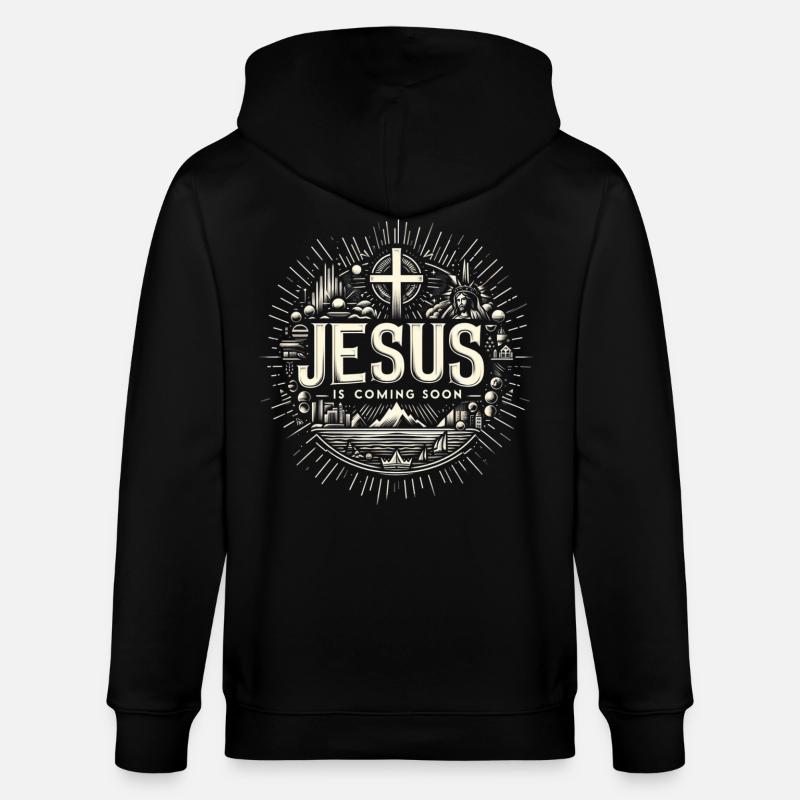 Jesus kommt bald Strahlenkranz - Stanley/Stella Unisex Bio-Kapuzenjacke CULTIVATOR - Schwarz