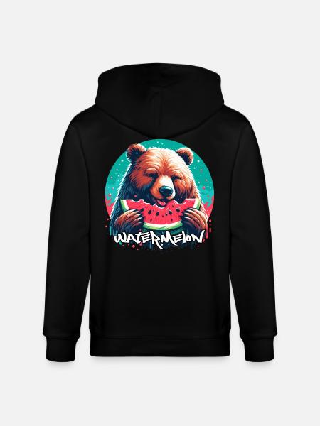 Watermelon Bear Yummy Gift - Stanley/Stella CULTIVATOR  Unisex Organic Hooded Jacket - black