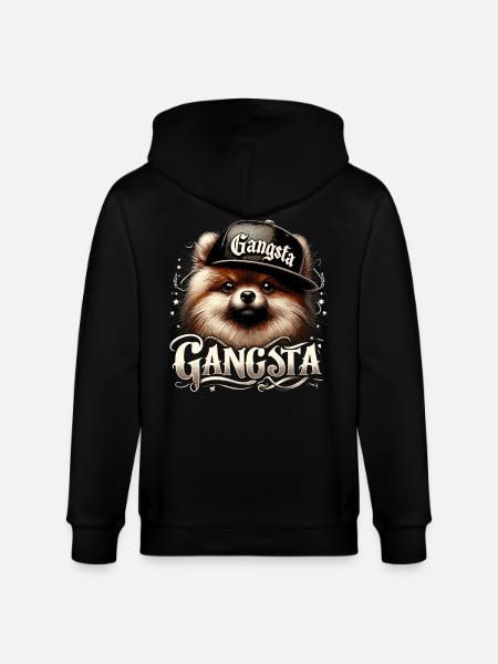 Piccolo regalo per cani Spitz Gangsta Gangster - Felpa con cappuccio ecologica unisex CULTIVATOR di Stanley/Stella - nero