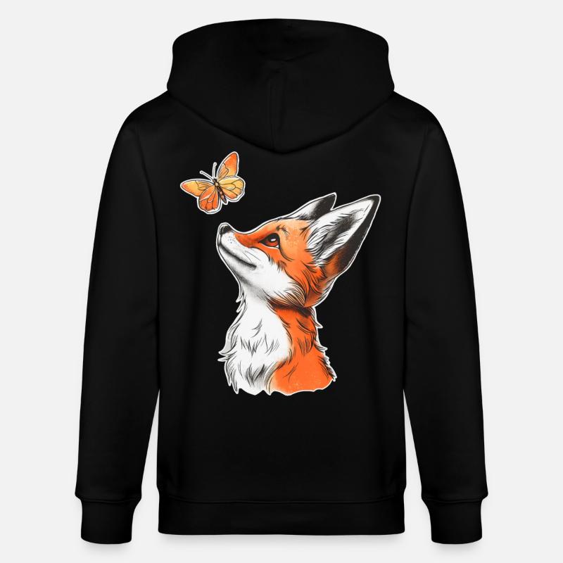 Renard avec papillon - Veste à capuche bio CULTIVATOR Stanley/Stella Unisexe - noir