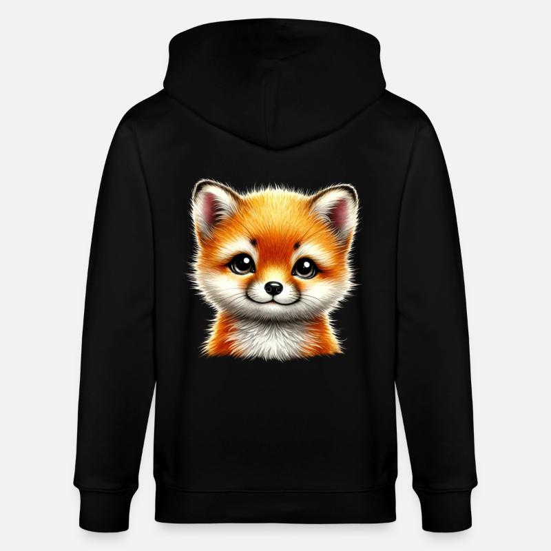 Fox Cute Fox Cub Design - Stanley/Stella CULTIVATOR  Unisex Organic Hooded Jacket - black
