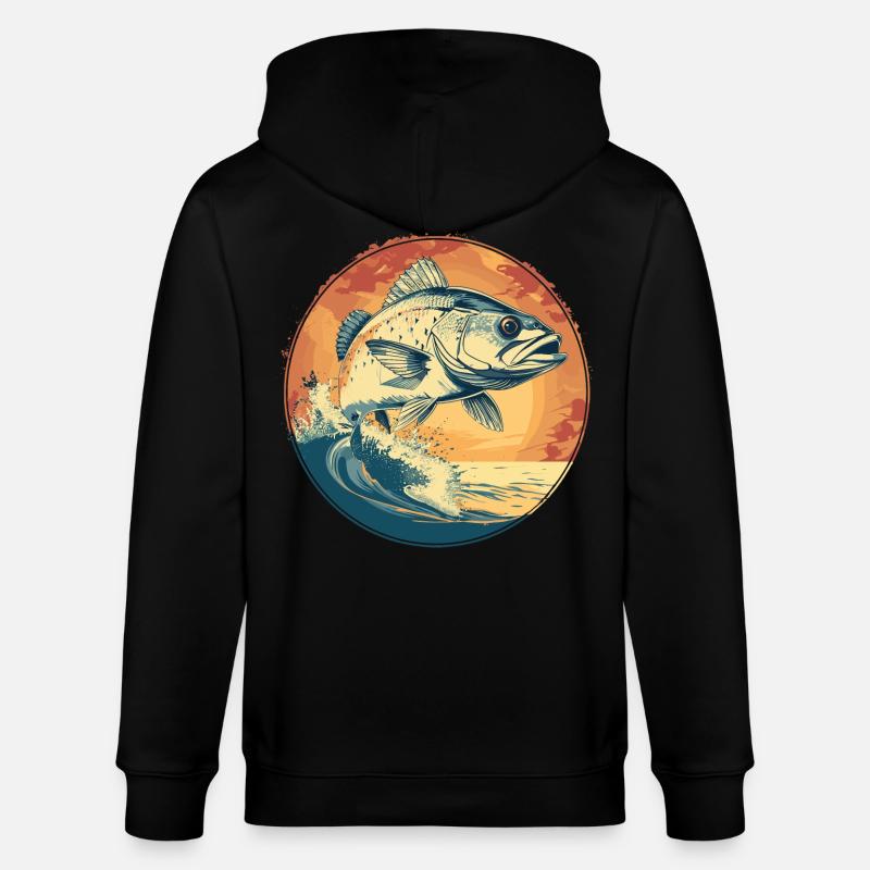 Fisch Illustration - Stanley/Stella Unisex Bio-Kapuzenjacke CULTIVATOR  - Schwarz