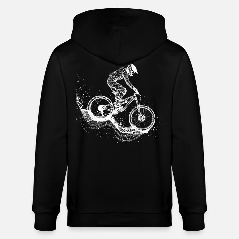Mountain Biking Drawing - Stanley/Stella CULTIVATOR  Unisex Organic Hooded Jacket - black