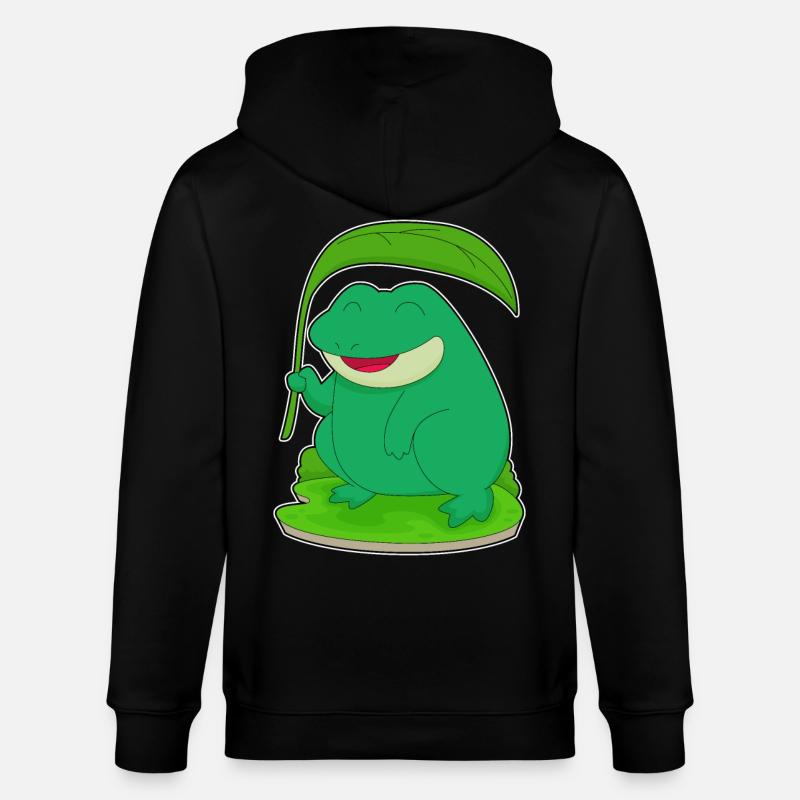 Grenouille avec une feuille comme parasol - Veste à capuche bio CULTIVATOR Stanley/Stella Unisexe - noir