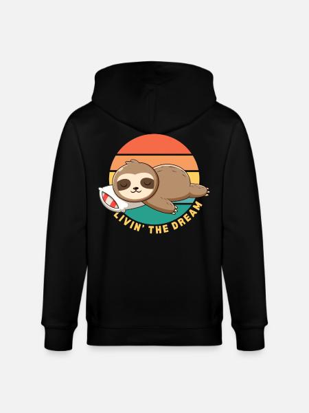 Funny Happy Lazy Sleeping Sloth Livin' the Dream - Stanley/Stella CULTIVATOR Unisex Organic Hooded Jacket - black