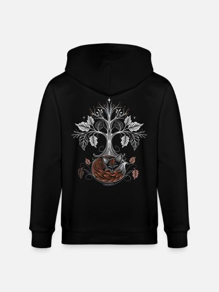 Schlafender Fuchs unter Lebensbaum - Herbstnacht - Stanley/Stella Unisex Bio-Kapuzenjacke CULTIVATOR - Schwarz