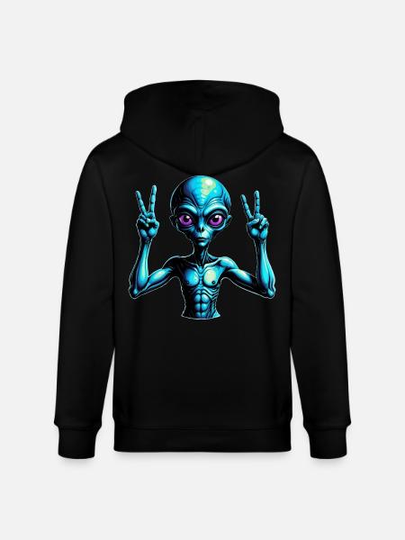 Futuristic Alien Peace Sign Illustration - Stanley/Stella CULTIVATOR  Unisex Organic Hooded Jacket - black