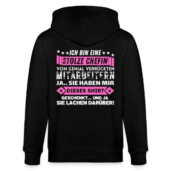 stolze Chefin von genial verrückten mitarbeitern - Stanley/Stella Unisex Bio-Kapuzenjacke CULTIVATOR  - Schwarz - Hinten - Anna (173cm)