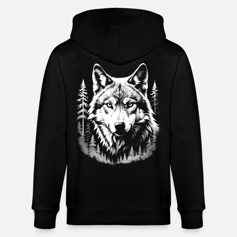 Wolf, Wald - Stanley/Stella Unisex Bio-Kapuzenjacke CULTIVATOR  - Schwarz