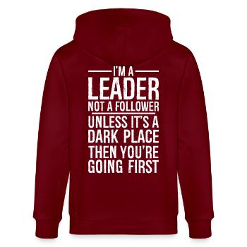 I'm a leader not a follower funny shirt - Stanley/Stella Unisex Bio-Kapuzenjacke CULTIVATOR  - Burgunderrot - Hinten - Anna (173cm)