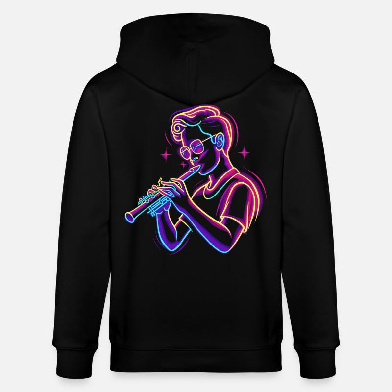 Flöte Junge Grafik Synthwave - Stanley/Stella Unisex Bio-Kapuzenjacke CULTIVATOR  - Schwarz