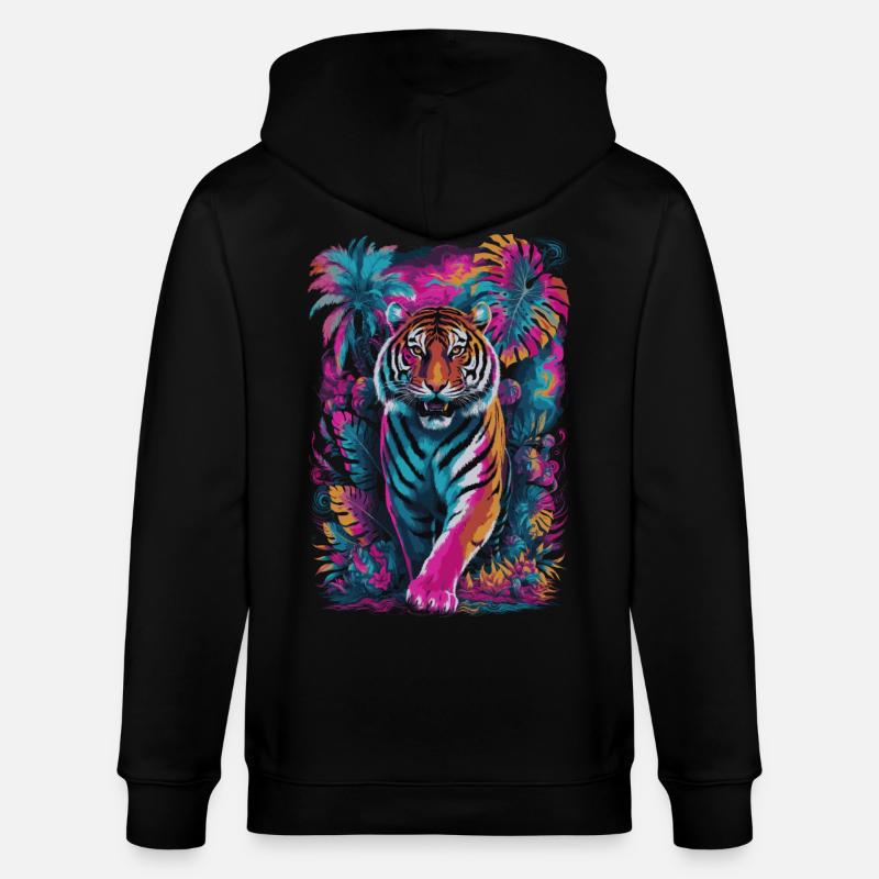 Psychedelischer Tiger im lebendigen Dschungel-Design - Stanley/Stella Unisex Bio-Kapuzenjacke CULTIVATOR  - Schwarz