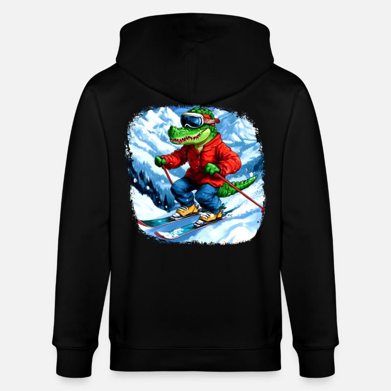 Krokodil Skifahrer - Stanley/Stella Unisex Bio-Kapuzenjacke CULTIVATOR  - Schwarz