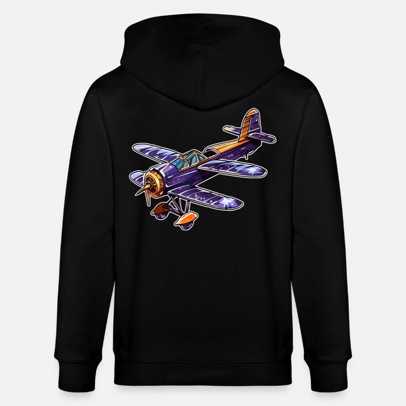 Propeller Plane Comic Look - Stanley/Stella CULTIVATOR Unisex Organic Hooded Jacket - black