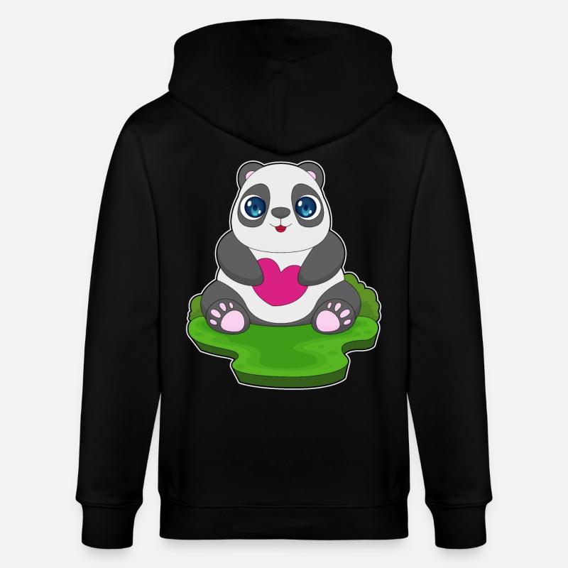 Panda Herz - Stanley/Stella Unisex Bio-Kapuzenjacke CULTIVATOR - Schwarz
