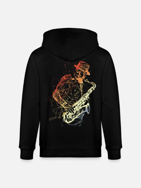 Retro Saxophone Player Drawing - Stanley/Stella CULTIVATOR  Unisex Organic Hooded Jacket - black
