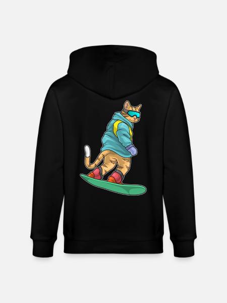 Cat Snowboarder Snowboard - Stanley/Stella CULTIVATOR Unisex Organic Hooded Jacket - black