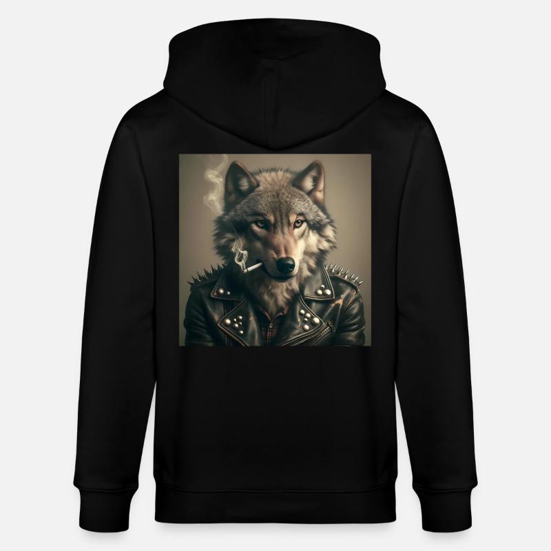 Rockiger Wolf mit Lederjacke - Stanley/Stella Unisex Bio-Kapuzenjacke CULTIVATOR  - Schwarz