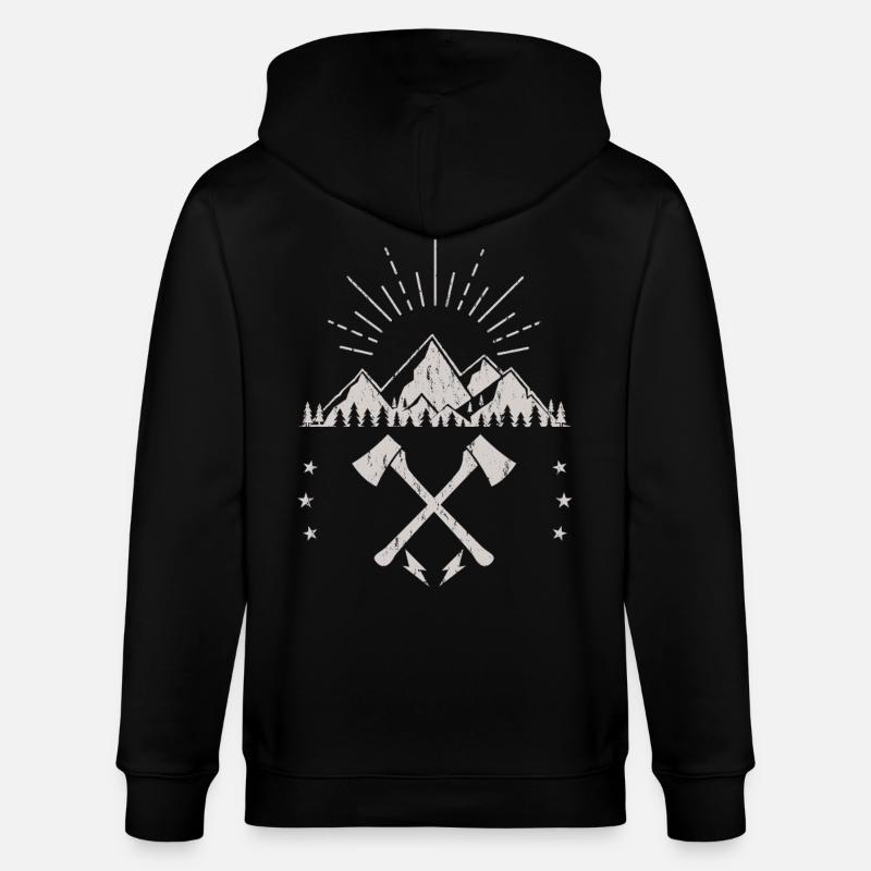 Rugged Mountain Sunrise Axe Emblem - Stanley/Stella CULTIVATOR Unisex Organic Hooded Jacket - black
