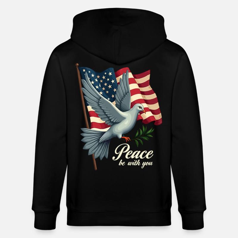 Friedenstaube mit Flagge - Stanley/Stella Unisex Bio-Kapuzenjacke CULTIVATOR  - Schwarz