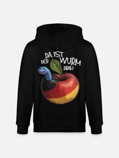 Wurm im Apfel mit Spruch - Stanley/Stella Unisex Bio-Kapuzenjacke CULTIVATOR  - Schwarz