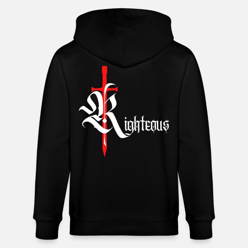 Gothic Righteous Design with Sword with white text - Stanley/Stella CULTIVATOR  Unisex Organic Hooded Jacket - black