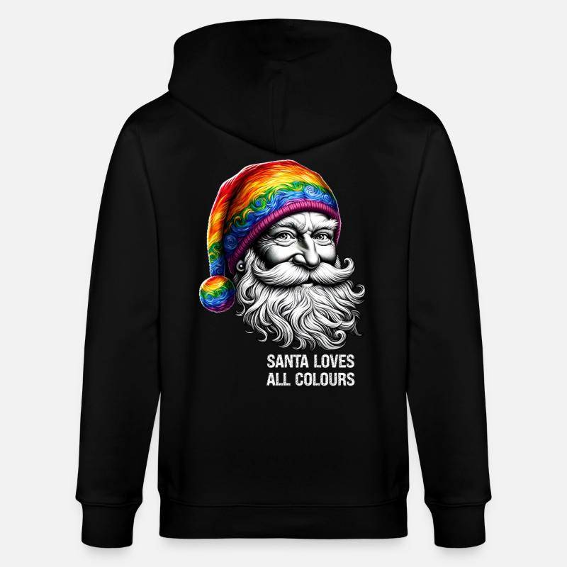 Lebendiger Weihnachtsmann mit Regenbogenhut - Stanley/Stella Unisex Bio-Kapuzenjacke CULTIVATOR  - Schwarz
