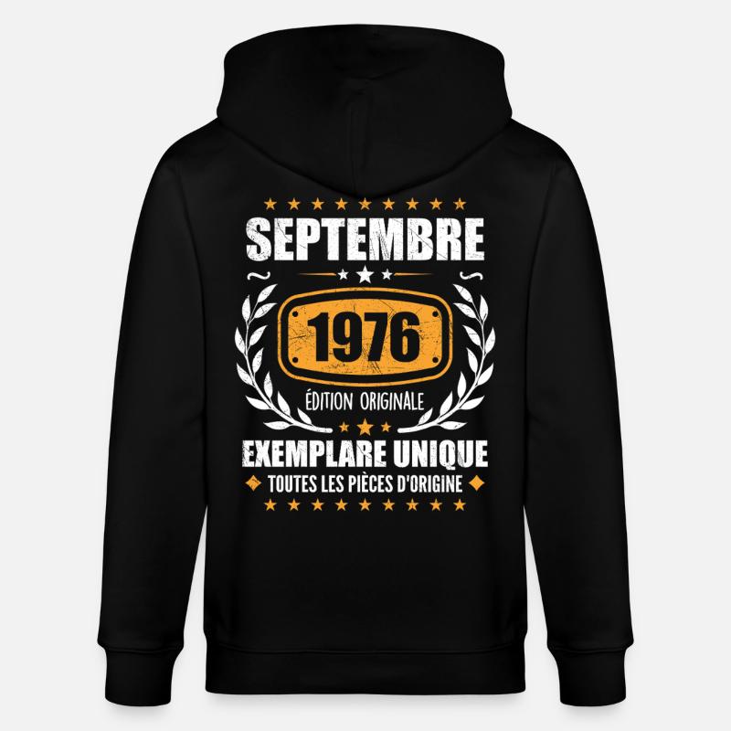 Septembre 1976 Exemplaire Unique - Septembre 1976 - Veste à capuche bio CULTIVATOR Stanley/Stella Unisexe - noir
